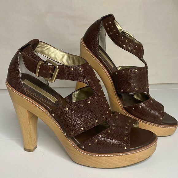 BANANA REPUBLIC Wood & Leather Chunky Heels - Picture 1 of 13